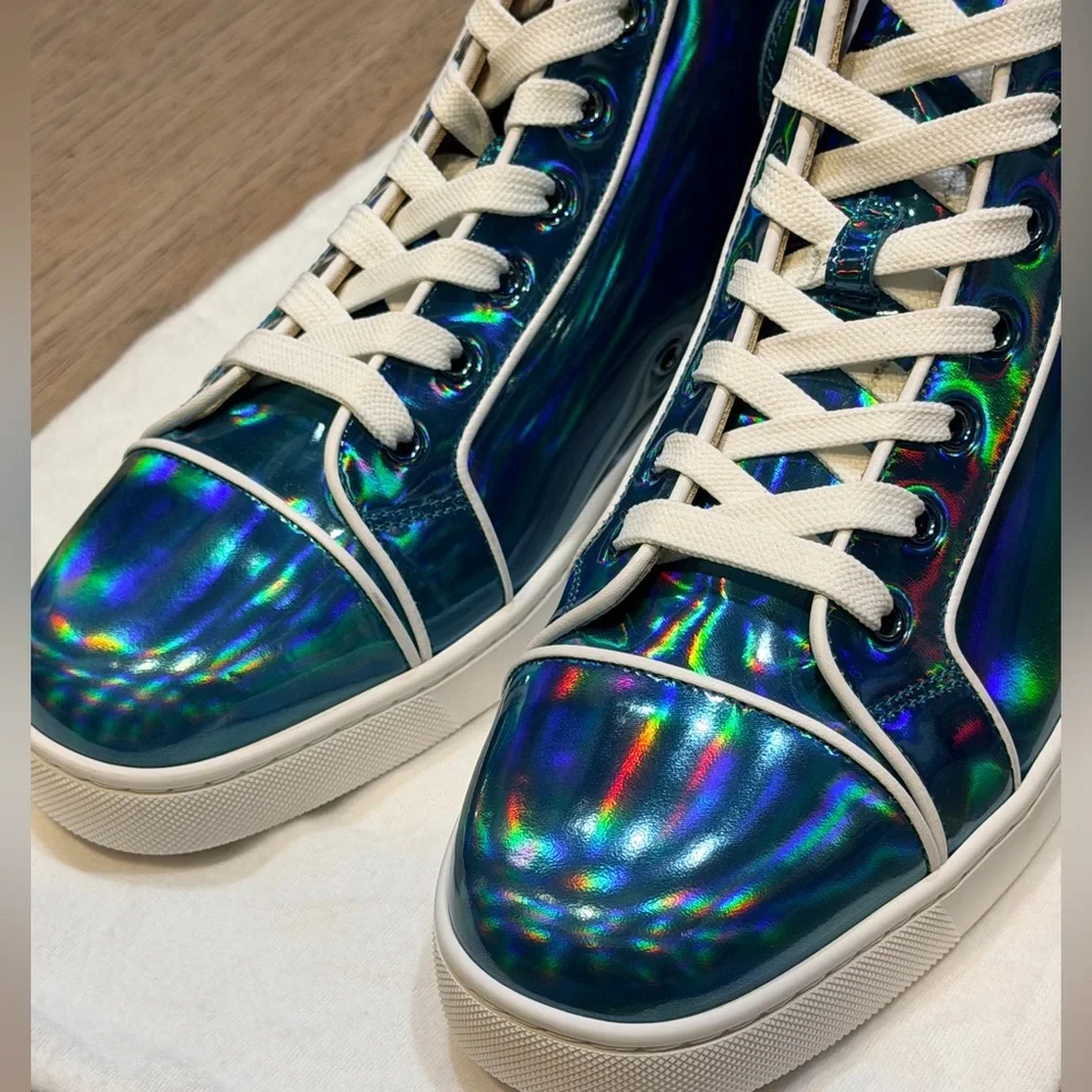 $995 CHRISTIAN LOUBOUTIN Patent Leather Blue Psychic Fun Hi Top Sneakers 41 EU 8 - Picture 7 of 11